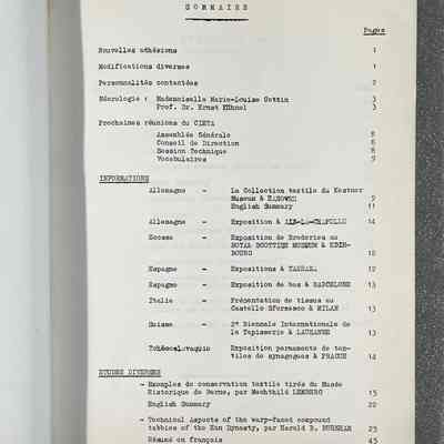 Bulletin De Liaison Du Centre International D'Étude Des Textiles Anciens - Table of Contents
