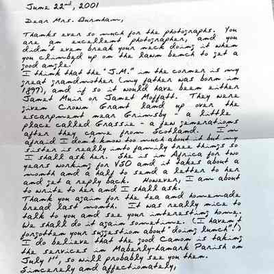 Letter and Photos to Mrs. Burnham from Margo Smith