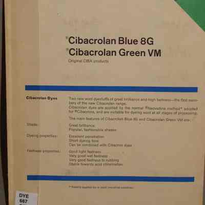 Cibacrolan blue 8G, cibacrolan green VM.