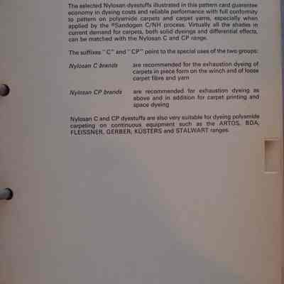 Selected nylosan C and CP dyestuffs for polyamide carpet fibres.