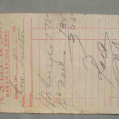 N. S. Lee & Son Hardware and Coal receipt for Len Fulton