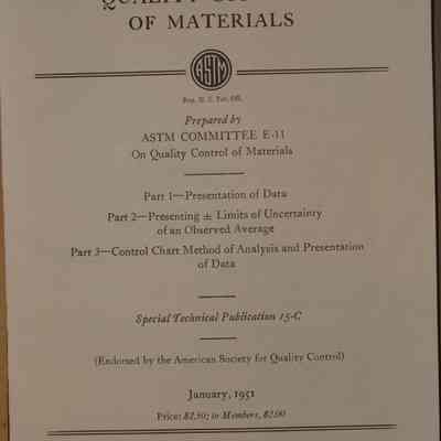 ASTM manual on quality control of materials / Prepared by ASTM Commitee E-11 On Quality Control of Materials.