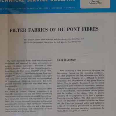 Technical service bulletin : Filter fabrics of Du Pont fibres.
