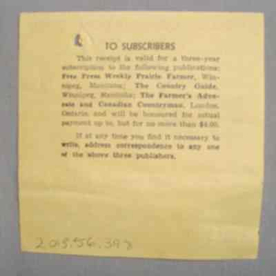 Receipt for subscriptions for Len Fulton