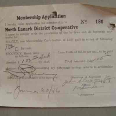 John Fulton's Membership Application to North Lanark District Co-operative