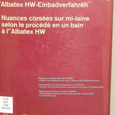 Heavy shades on wool/cellulose Unions produced by the albatex hw one-bath method : Supplement to pattern card No. 2970/59.