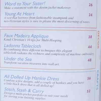 Designs in Machine Embroidery Volume 61, MarchApril 2010 Index