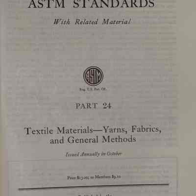 1966 Book of ASTM Standards : Part 24: Textile materials-yarns, fabrics,and general methods.