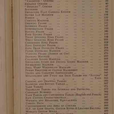 Machinery calculations and useful memoranda : Relating to cotton, mixing, opening, scutching, carding, combing, drawing, roving, spinning, doubling, and manufacture machinery made by Howard and Bullough limited, Accington containing floor..., .