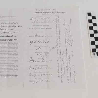 Andrew Bell's Membership Application to Canadian Society of Civil Engineers
