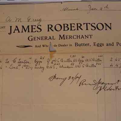 Invoice for A.M. Greig from James Robertson, Merchant, Almonte.