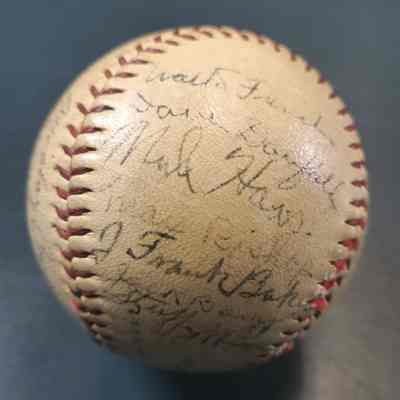 1911 Athetics Anniversary Baseball; Home Run Baker, Mickey Cochrane, Chief Bender, Earnshaw, Danforth, Dykes, Bing Miller, Stan Coveleski and others