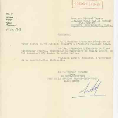 Letter to Lopota from Governor General's Office of Congo