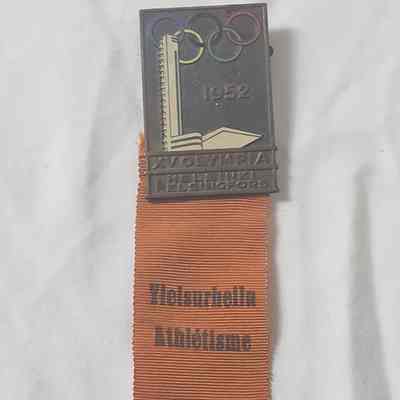 1952 Helsinki Olympics Pin and Ribbon