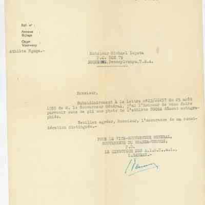 Letter to Lopota from Governor General's Office of Rwanda