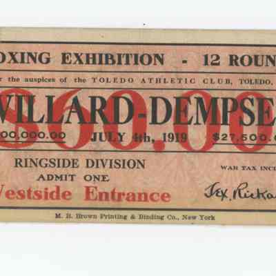 Jess Willard vs. Jack Dempsey Ticket Stub