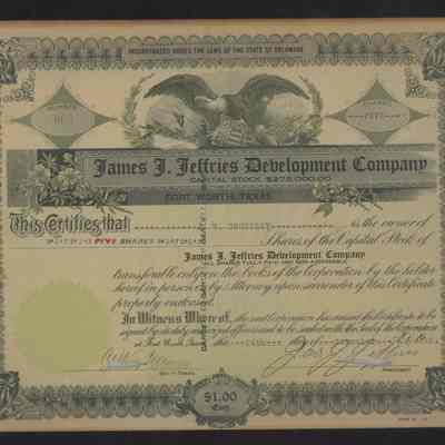 James J. Jeffries Stock Certificate