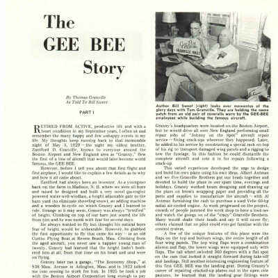 The GEE BEE Story, Part I. As told by Tom Granville to Bill Sweet