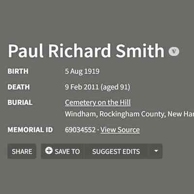 Col Paul R Smith - Findagrave: https://www.findagrave.com/memorial/69034552/paul-richard-smith
