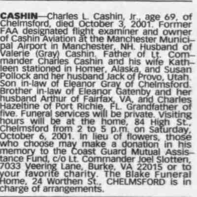 Charlie's obituary October 3, 2001.