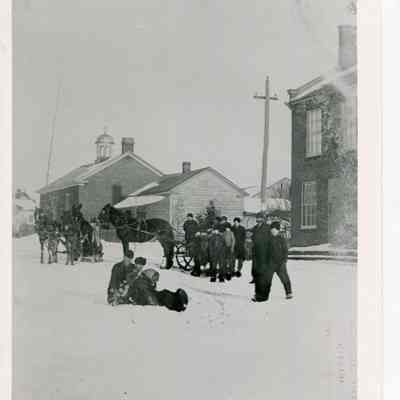 Photo of People playing in Snow with Horse Drawn Buggy in Newtonville