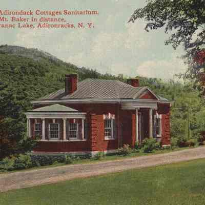Library, at Adirondack Cottages Sanitarium, Mt. Baker in distance, near Saranac Lake, Adirondacks, N. Y.