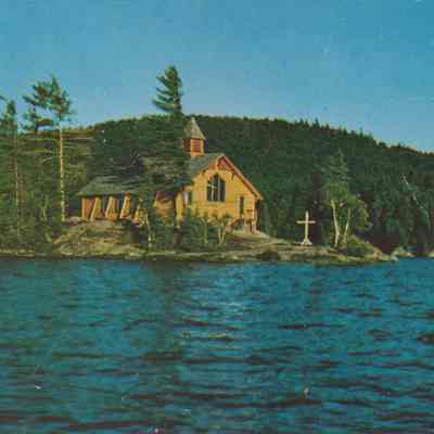 The Little Church on Chapel Island, Upper Saranac Lake near Fish Creek Campsite.