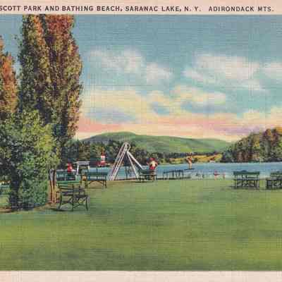 Prescott Park and Bathing Beach, Saranac Lake, N. Y. Adirondack Mts.