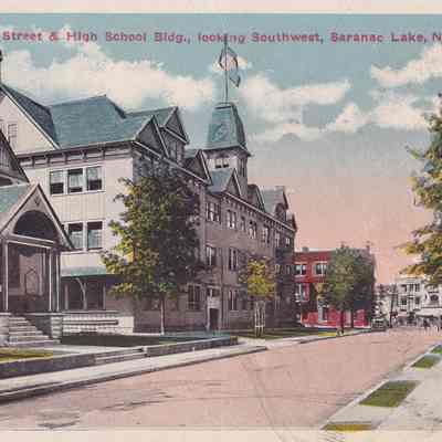 Main Street & High School Bldg., looking to Southwest, Saranac Lake, N.Y.
