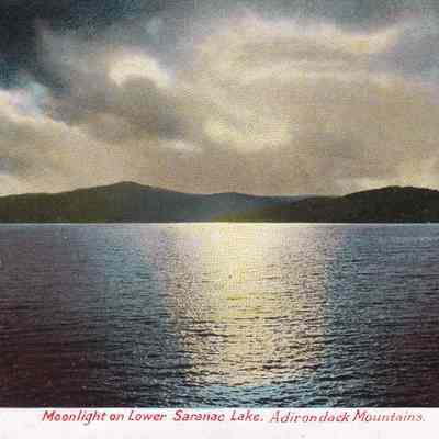 Moonlight on Lower Saranac Lake, Adirondack Mountains.