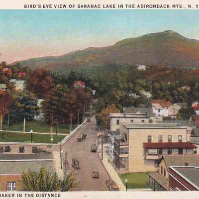 Bird's-eye view of Saranac Lake in the Adirondack Mts., N.Y. - Showing Mt. Baker in the Distance.