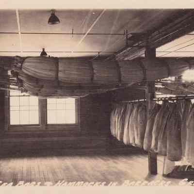 View of Sea Bags & Hammocks in Barracks, Great Lakes