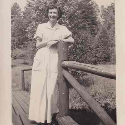 Ray Brook Hosp. Grounds - Helen Pierce on Bridge