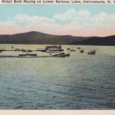 Motor Boat Racing on Lower Saranac Lake, Adirondacks, N. Y.
