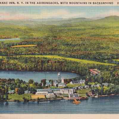 Saranac Inn, N. Y. in the Adirondacks, with Mountains in Background