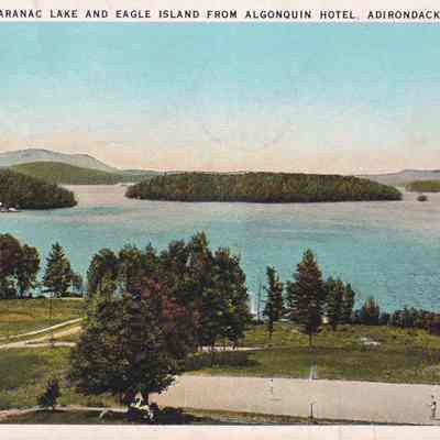 Saranac Lake and Eagle Island from Algonquin Hotel, Adirondacks.