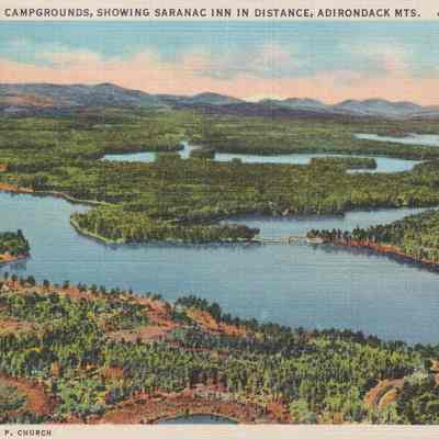 Fish Creek Campgrounds, Showing Saranac Inn in Distance, Adirondack Mts.