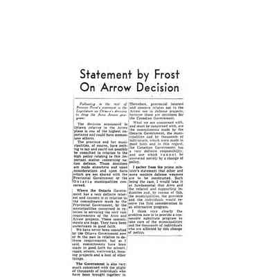 Statement by Frost on Arrow decision