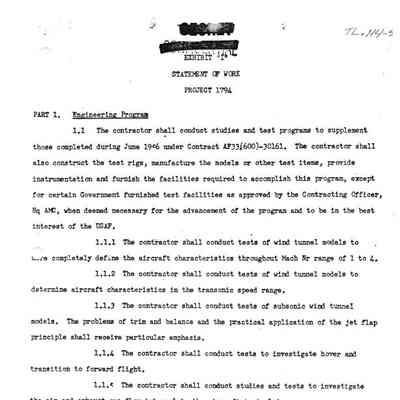 Detailed Statement of Work to be Conducted by Avro on USAF Project 1794