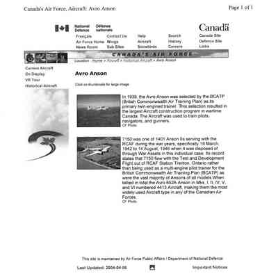 Avro Anson - Canada's Air Force website