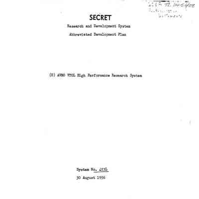 Abbreviated Development Plan AVRO VTOL High Preformance Reseach System - system No 453L
