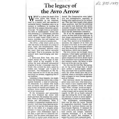 The legacy of the Avro Arrow