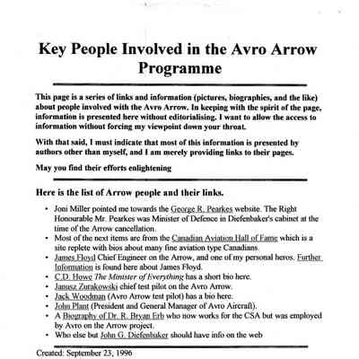 Key People Involved in the Avro Arrow Programme