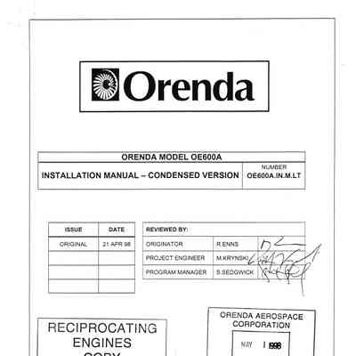 Orenda Model OE600A - Installation manual - condensed version