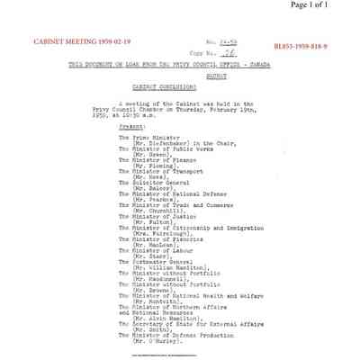 Cabinet Meeting Feb 19, 1959
