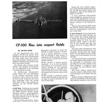 CF-100 flies into export fields