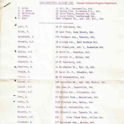 1957 Christmas Mailing List