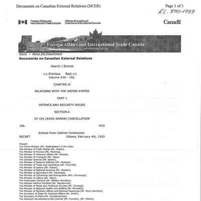 Documents on Canadian External Affairs - extract from Cabinet Conclusions