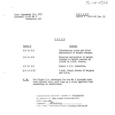 Weight and C.G.Summary of the C-105 MK 2 Production Aircraft - Issue 11