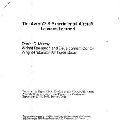 The Avro VZ-9 Experimental Aircraft Lessons Learned